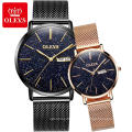 2866 OLEVS Brand Fashion Casual A Pair Wristwatch For Men and Women Pu leather Strap Material Day/date Quartz Clock Lover Watch